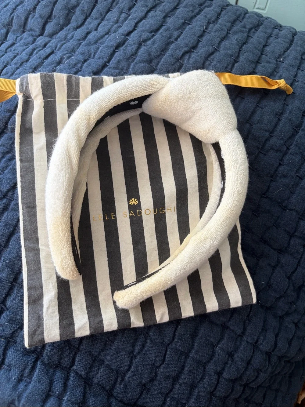 Lele Sadoughi Cream Terrycloth Plush Knotted Headband
